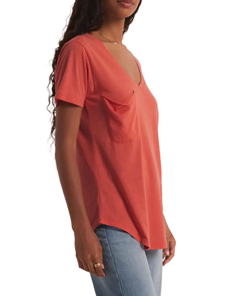 Z Supply V Neck Pocket Tee - Tango - Side View