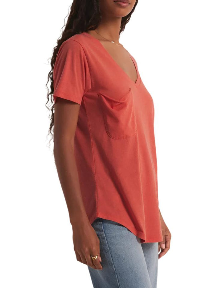 Z Supply V Neck Pocket Tee - Tango - Side View