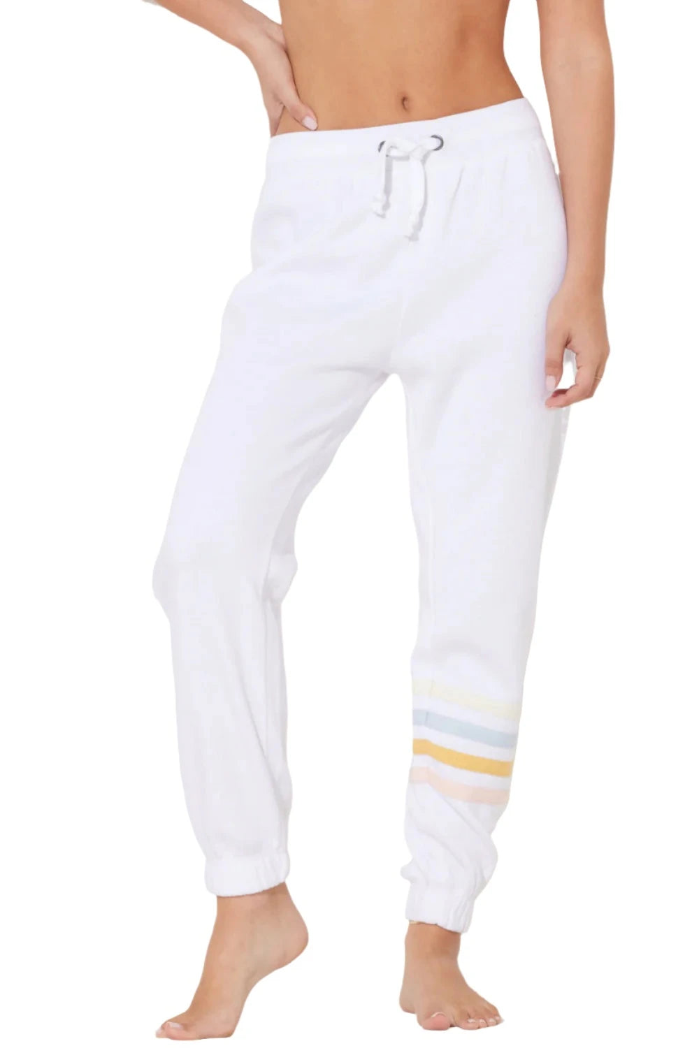 Ocean Drive Fleece Summer Stripes Jogger OD12032 - White - Front View