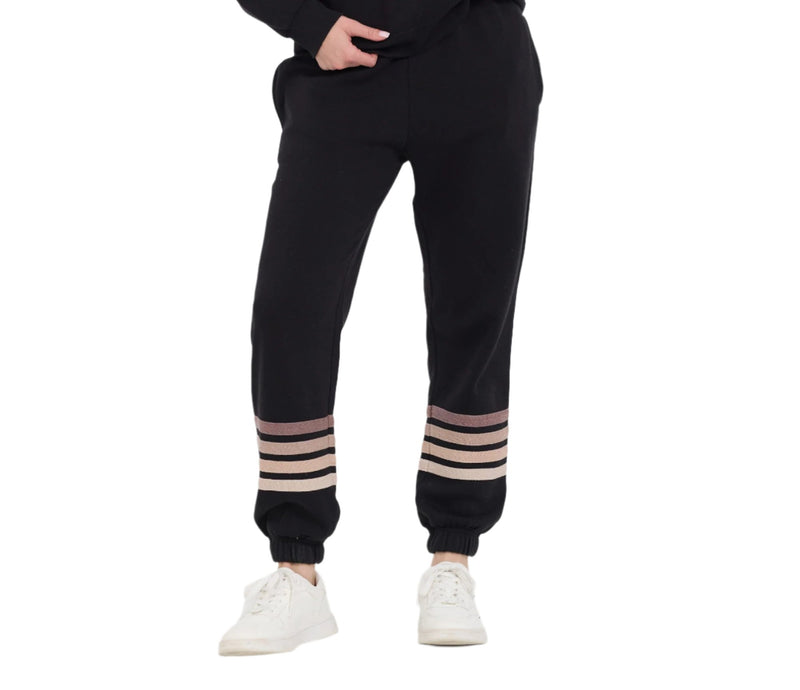 Vintage Havana Neutral Stripe Burnout Fleece Jogger VH12620 Black