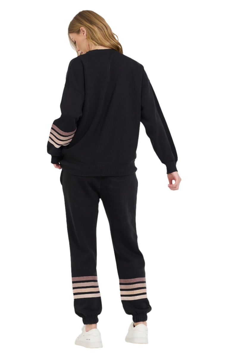 Vintage Havana Neutral Stripe Burnout Fleece Jogger VH12620 Black set back