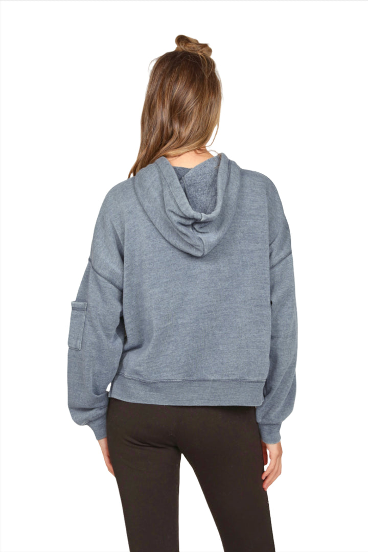 Vintage Havana Burnout Side Slit Hoodie VH9901 - Denim - Back View