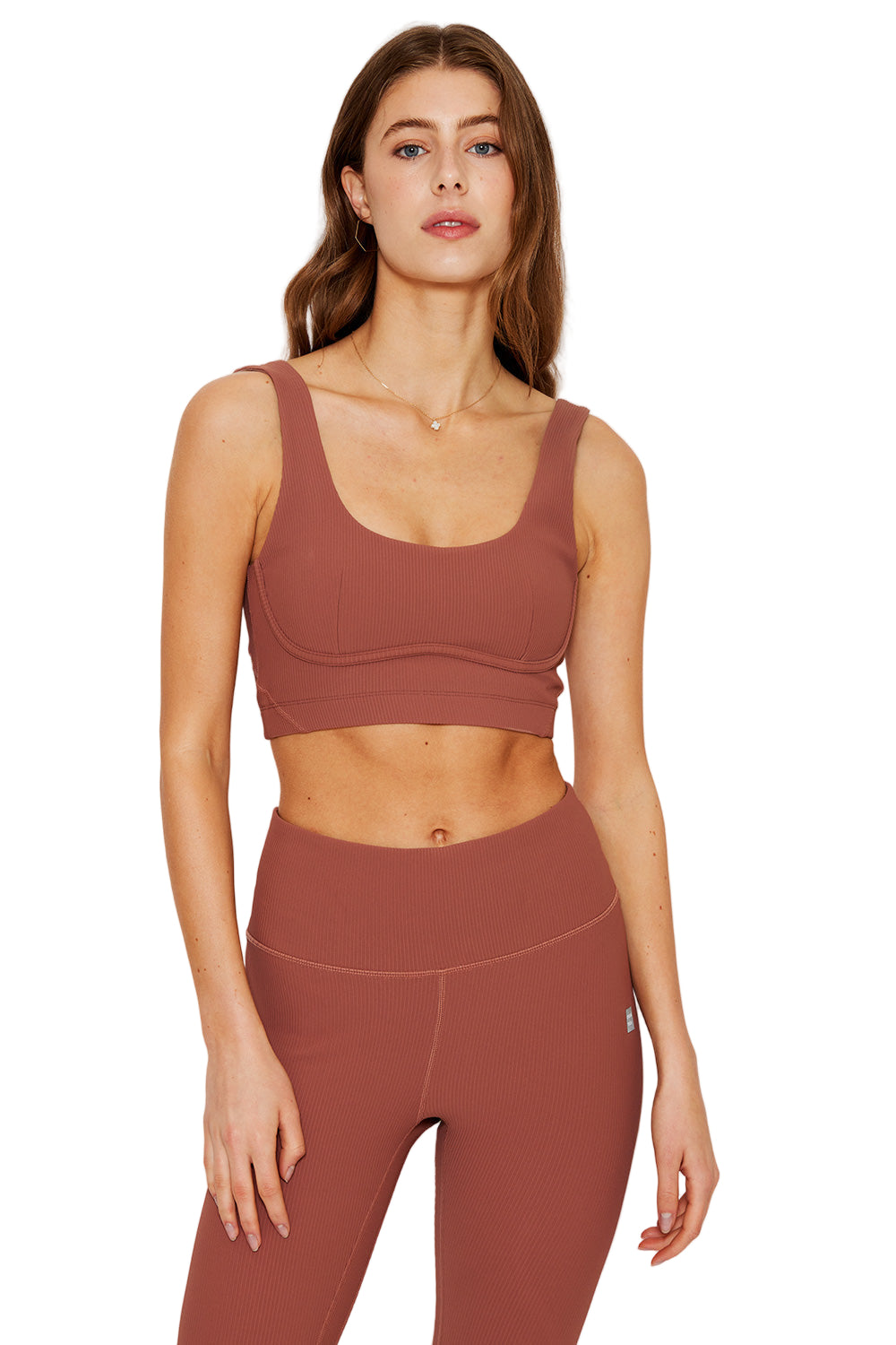 Cream Yoga Vennesa ribbed bustier sports bra - rose taupe - Front View