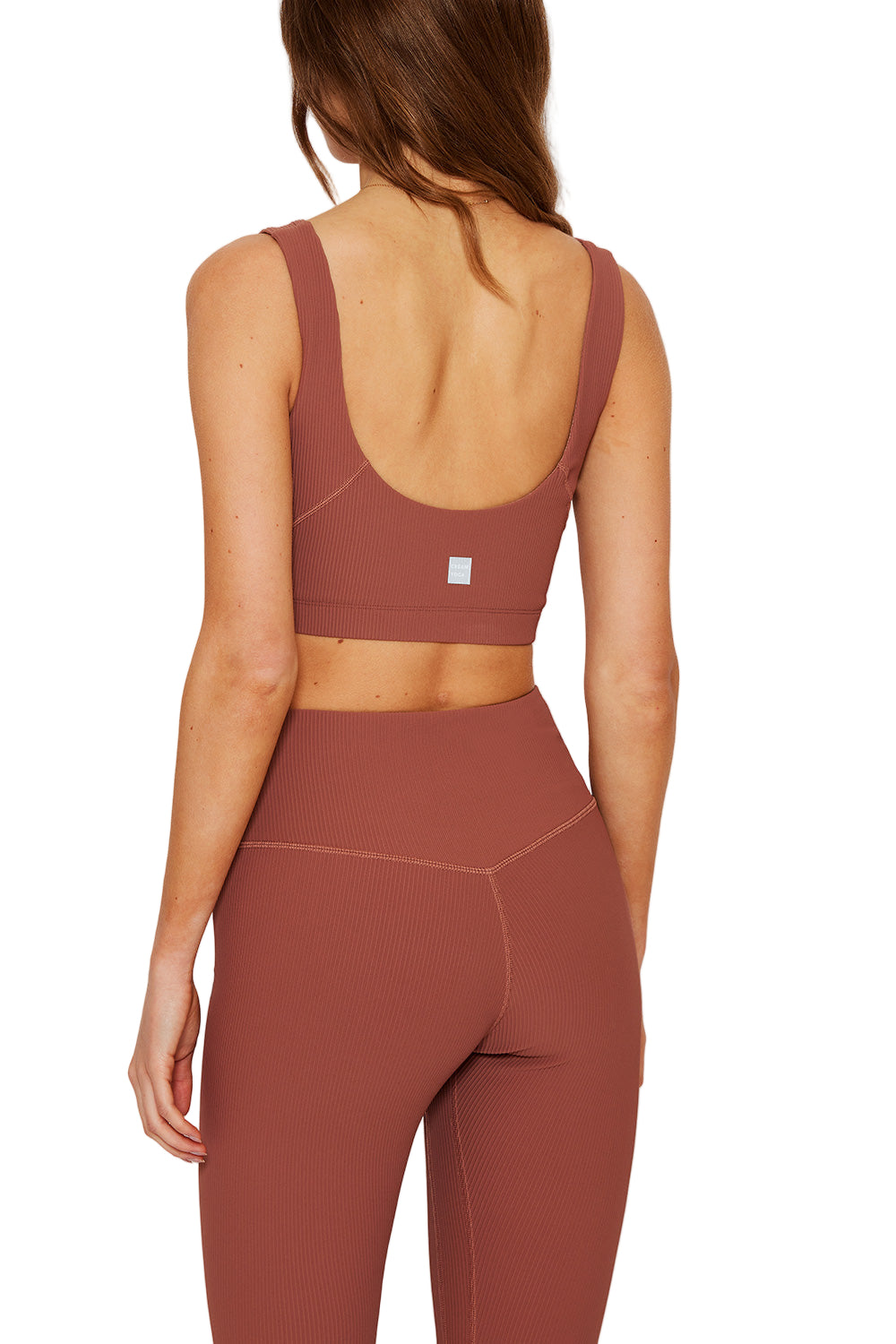 Cream Yoga Vennesa ribbed bustier sports bra - rose taupe - Back View