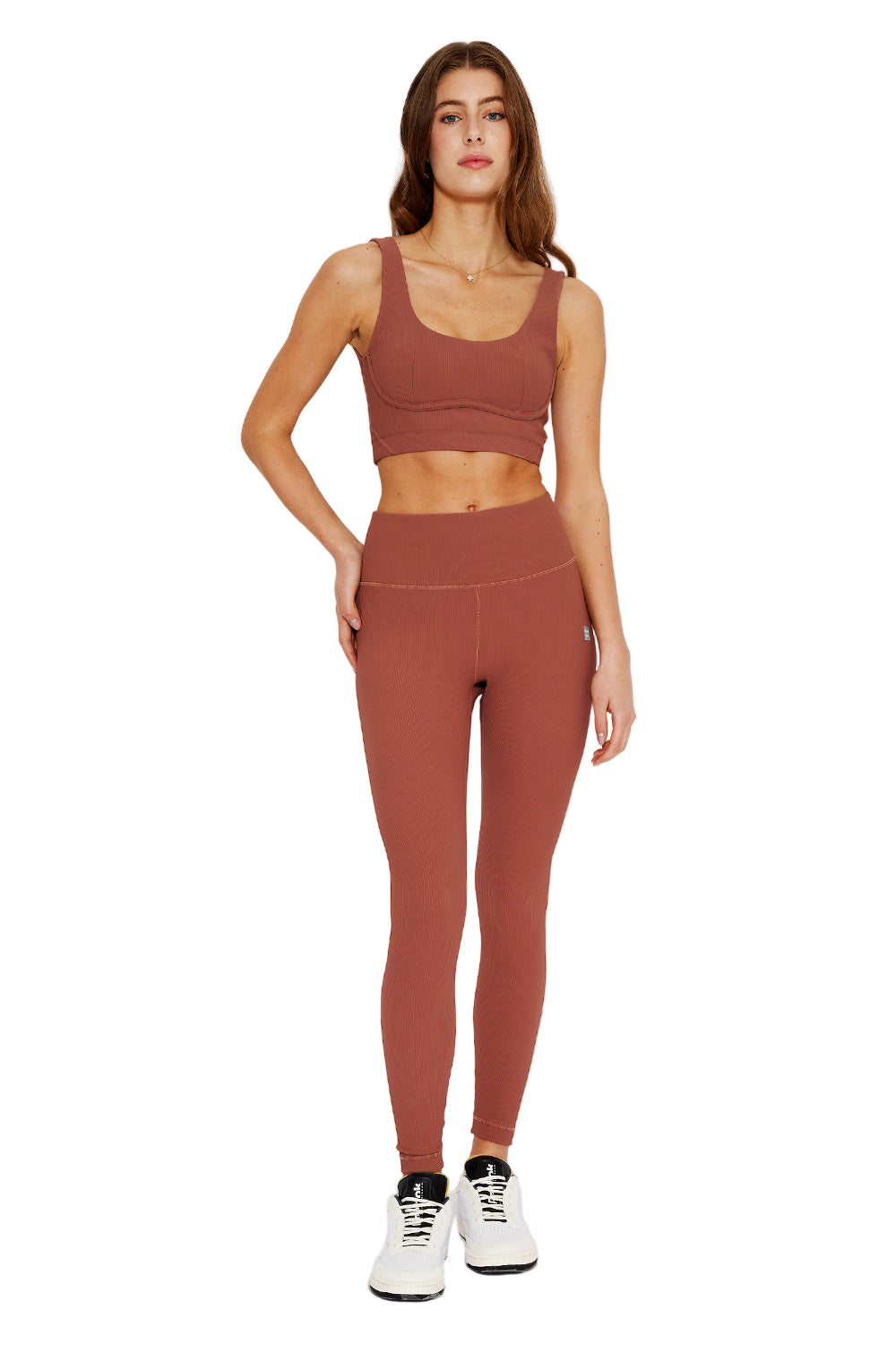 Cream Yoga Vennesa ribbed bustier sports bra - rose taupe - Front Full View