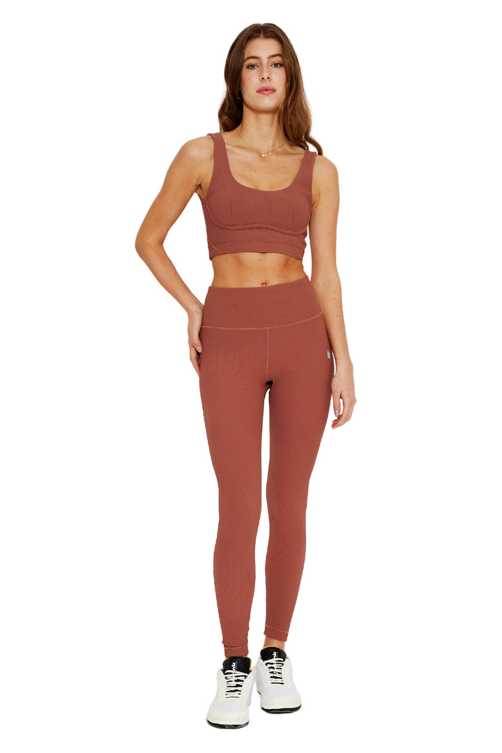 Cream Yoga Vennesa ribbed bustier sports bra - rose taupe - Front Full View