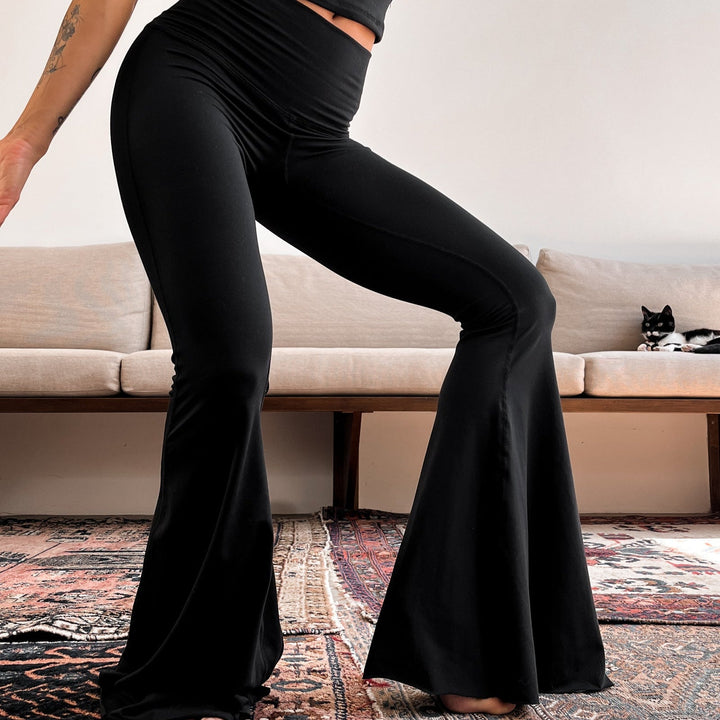 Solid Black Crop Bell Bottom ♡