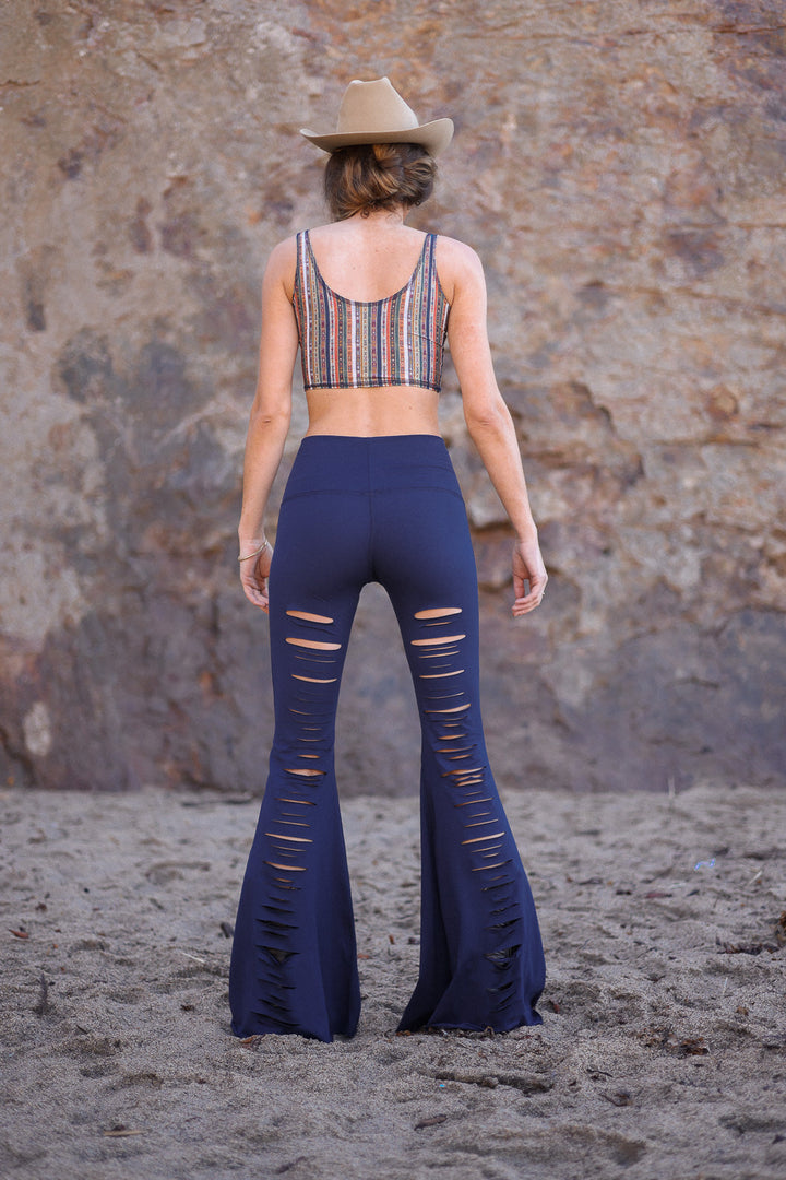 Solid Navy Laser Long Bell Bottom ♡