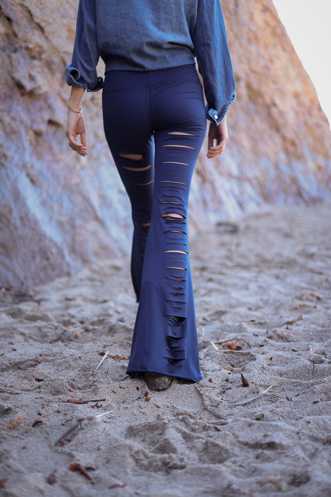 Solid Navy Laser Long Bell Bottom ♡