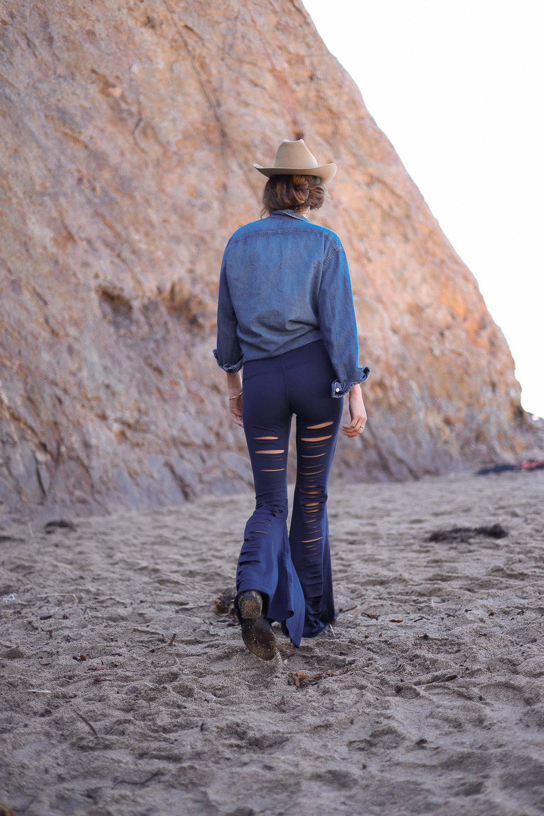 Solid Navy Laser Long Bell Bottom ♡