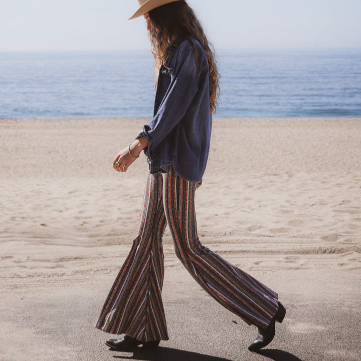 Ribbon Stripe Long Bell Bottom ♡