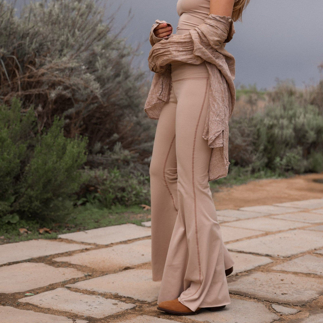 Solid Tan Crop Bell Bottom ♡