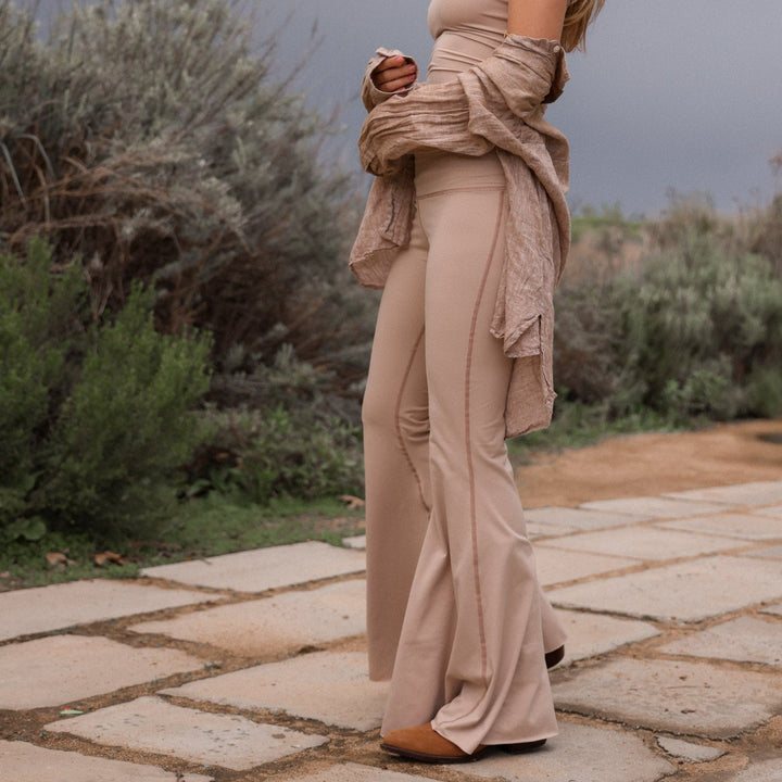 Solid Tan Crop Bell Bottom ♡