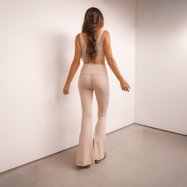 Solid Tan Crop Bell Bottom ♡