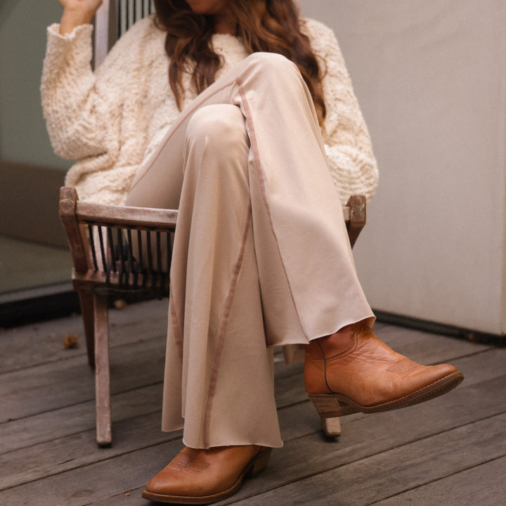 Solid Tan Crop Bell Bottom ♡