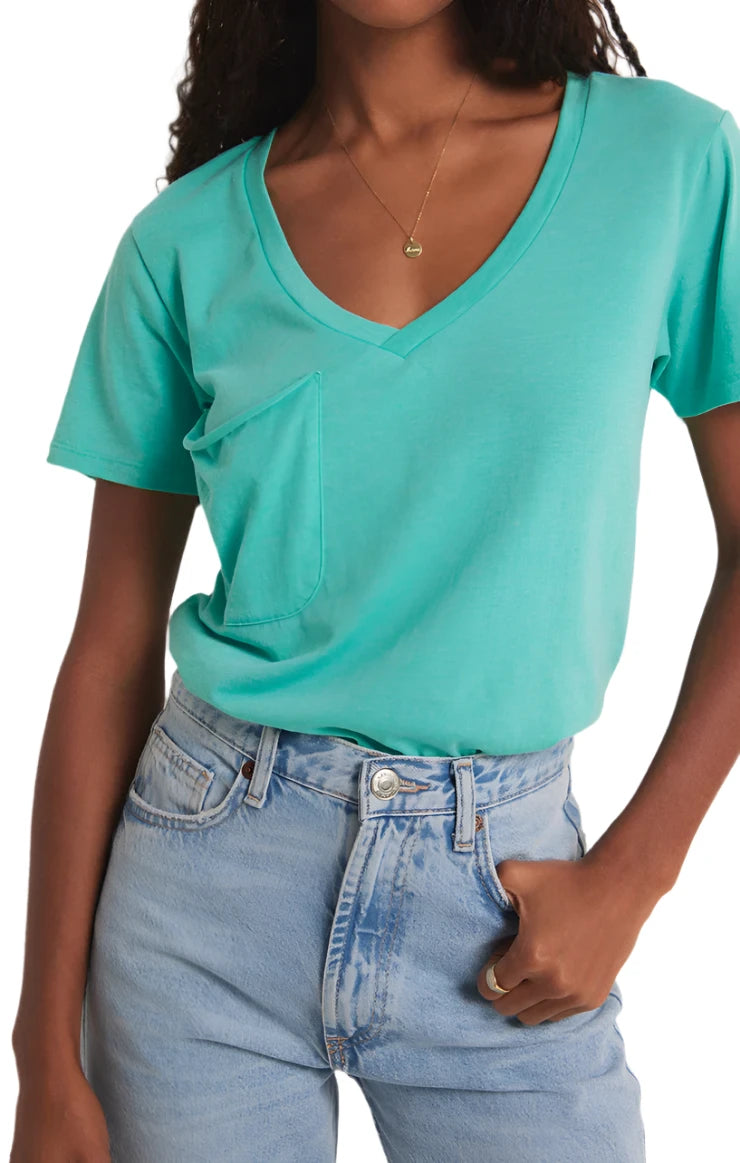 Z Supply V Neck Pocket Tee - Cabana Green - Front View
