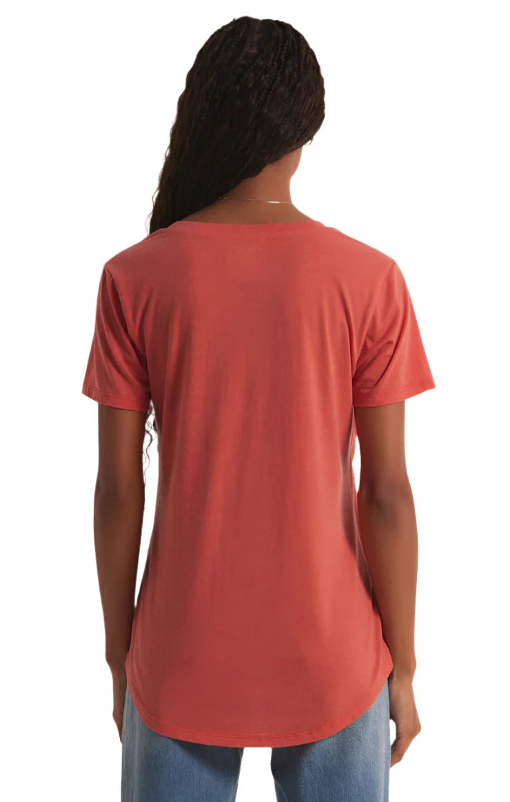 Z Supply V Neck Pocket Tee - Tango - Back View