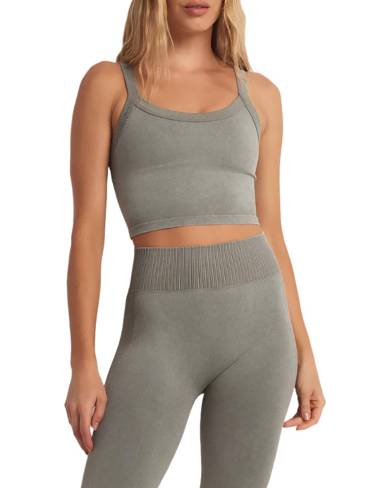 Z Supply GOOD DAY SEAMLESS TANK BRA - Olive Green - Front View