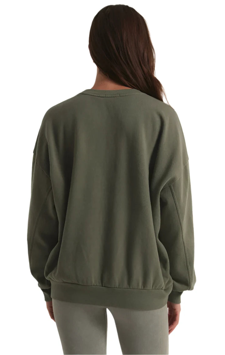 Z Supply Goals Oversized Cotton Sweatshirt - Olive Crush - Back View