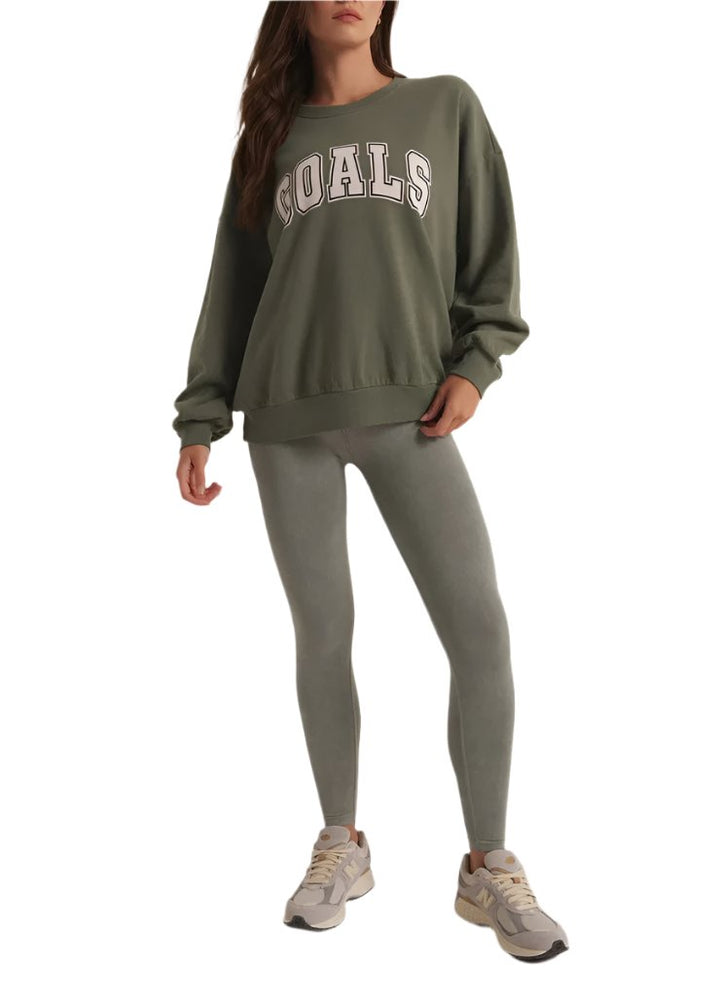 Z Supply Goals Oversized Cotton Sweatshirt - Olive Crush - Front View