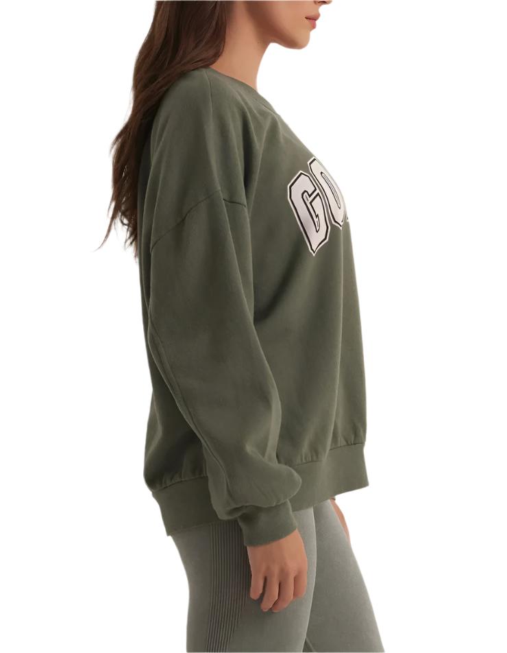 Z Supply Goals Oversized Cotton Sweatshirt - Olive Crush - Side View