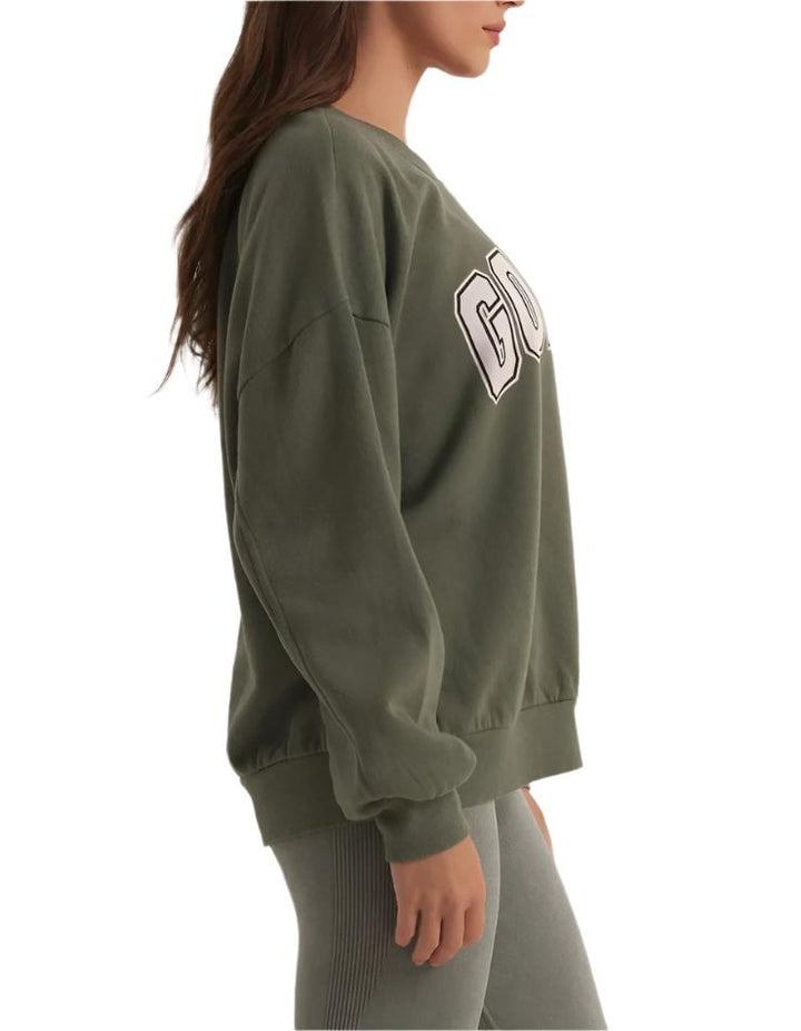 Z Supply Goals Oversized Cotton Sweatshirt - Olive Crush - Side View