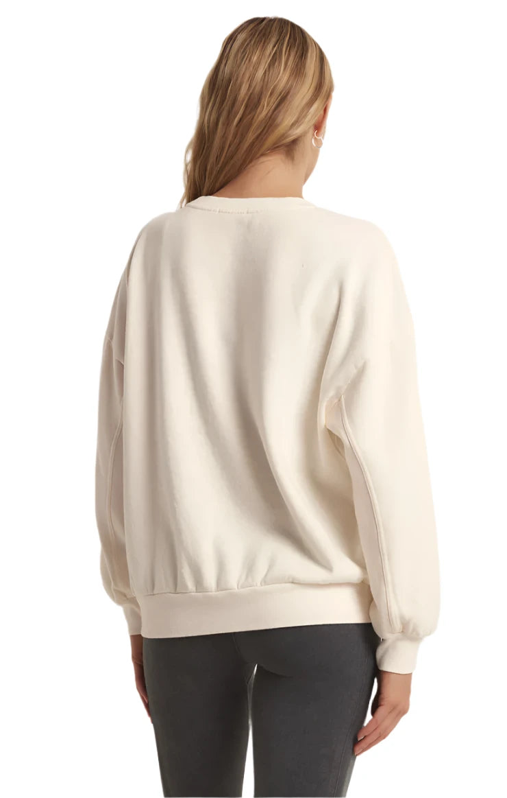 Z Supply Ok Oversized Cotton Sweatshirt - Sandstone - Back View