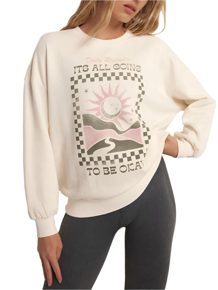 Z Supply Ok Oversized Cotton Sweatshirt - Sandstone - Front View2