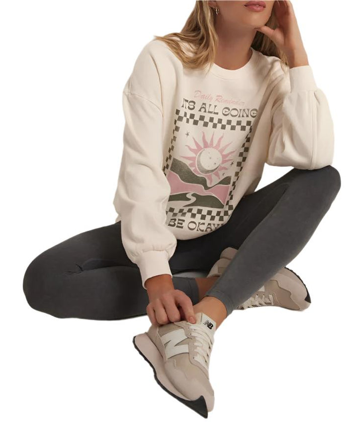 Z Supply Ok Oversized Cotton Sweatshirt - Sandstone - Sitting View