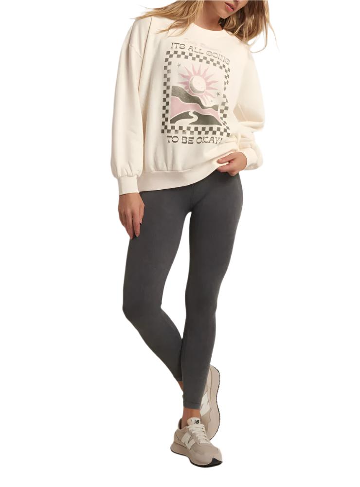 Z Supply Ok Oversized Cotton Sweatshirt - Sandstone - Front View