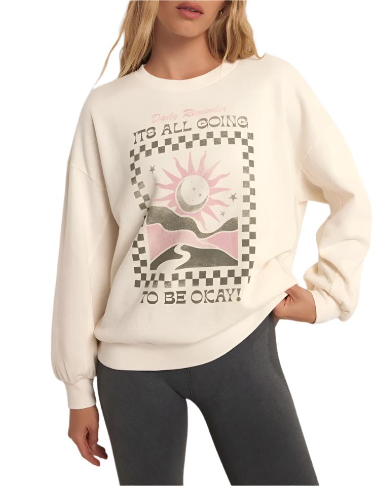 Z Supply Ok Oversized Cotton Sweatshirt - Sandstone - Front View