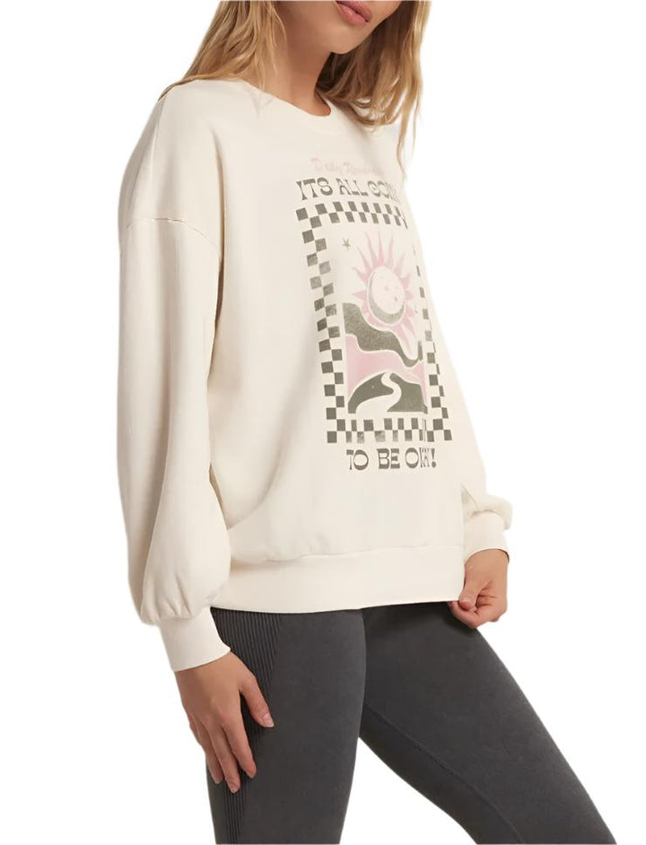 Z Supply Ok Oversized Cotton Sweatshirt - Sandstone - Side View