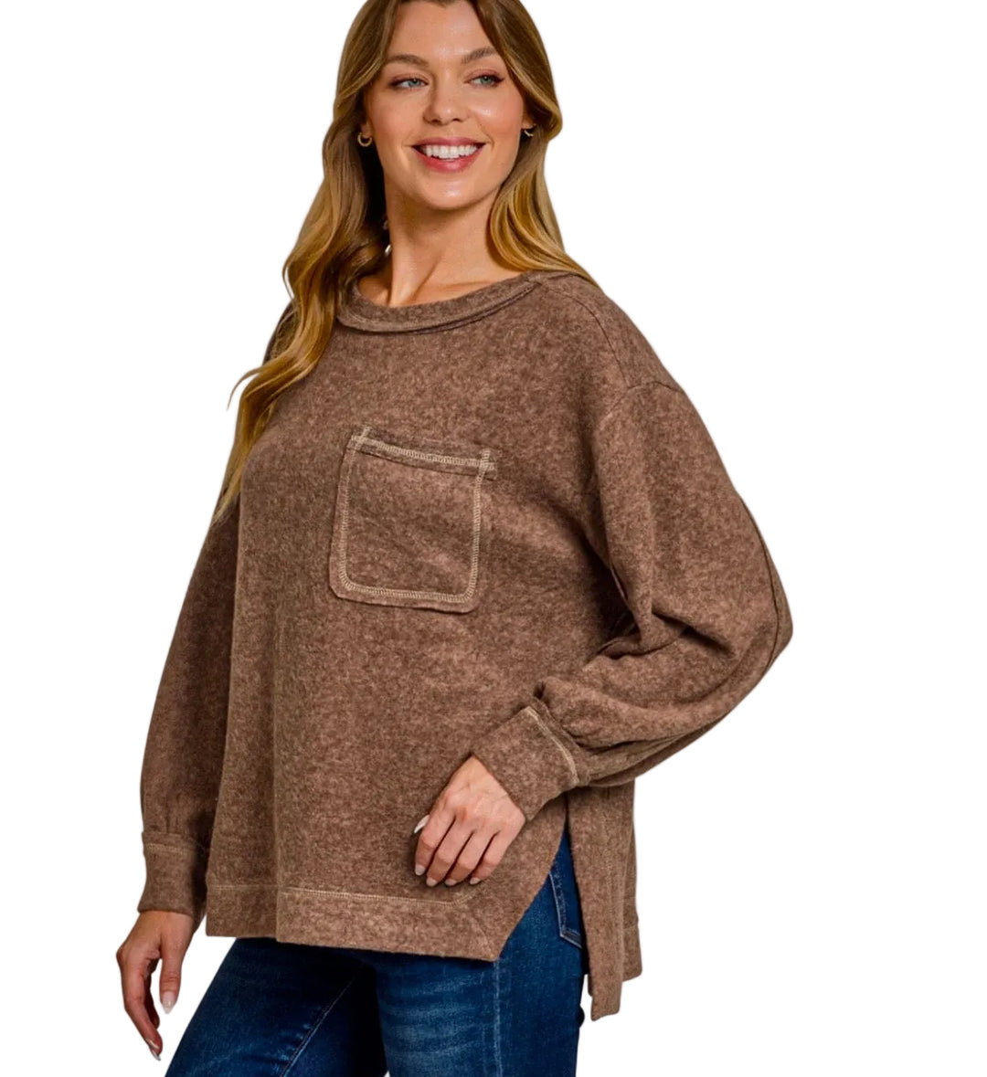 Zenana Brushed Melange Hacci Sweater High Low HT-2464