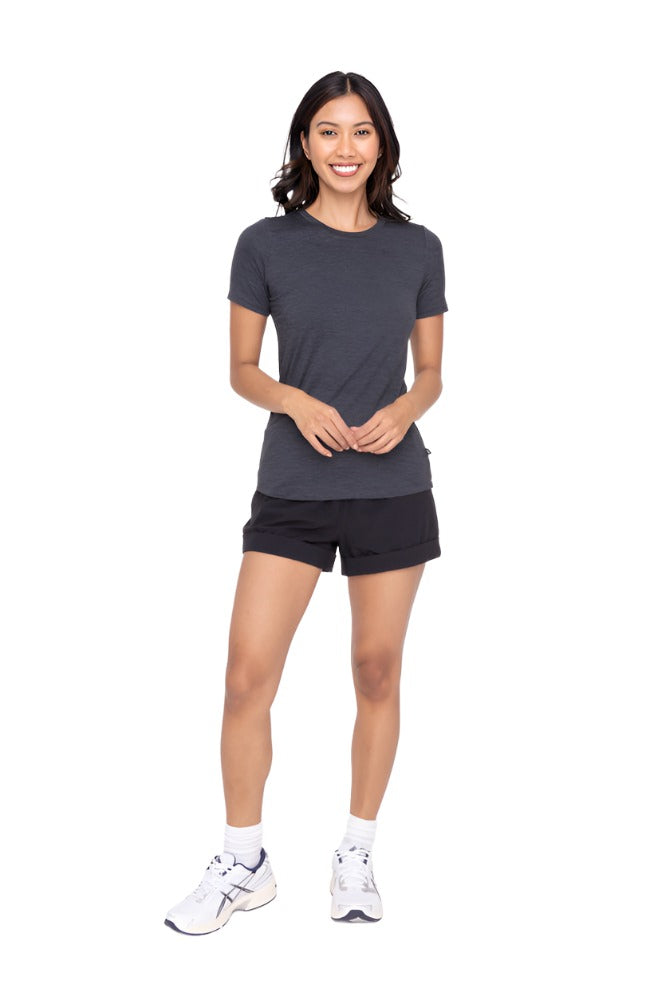 Mono B High Waist Cuffed Casual Shorts AP-A1230 - Black - Front Full View