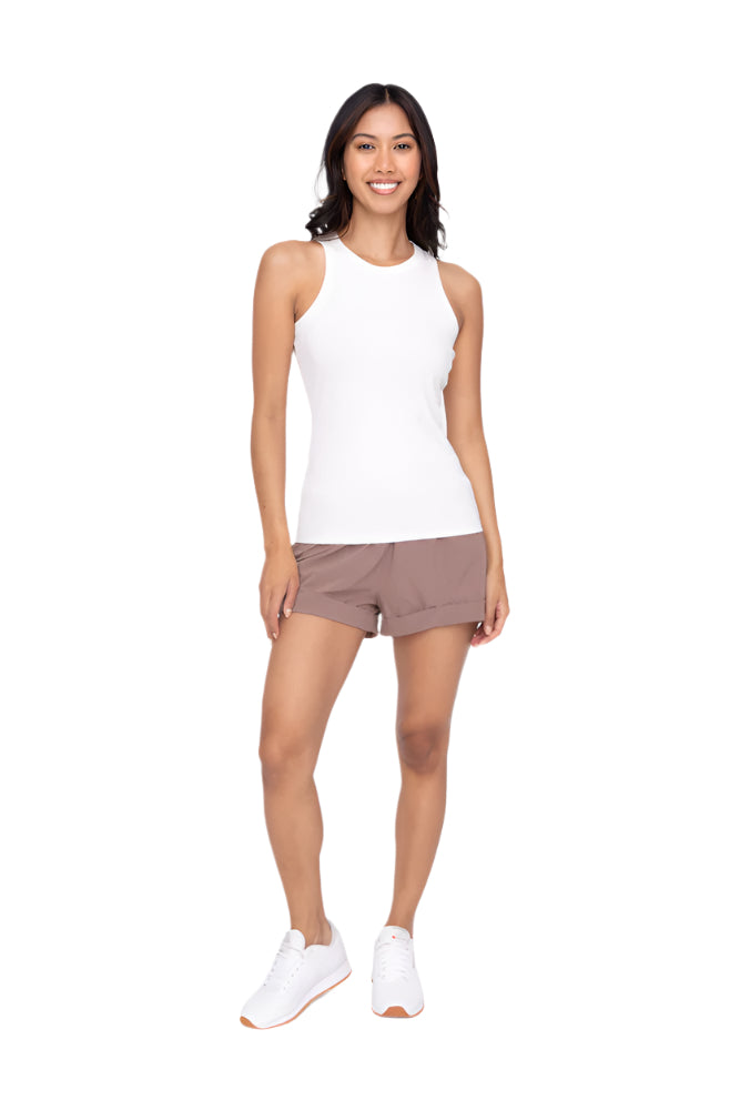 Mono B High Waist Cuffed Casual Shorts -  Deep Taupe - Front Full View