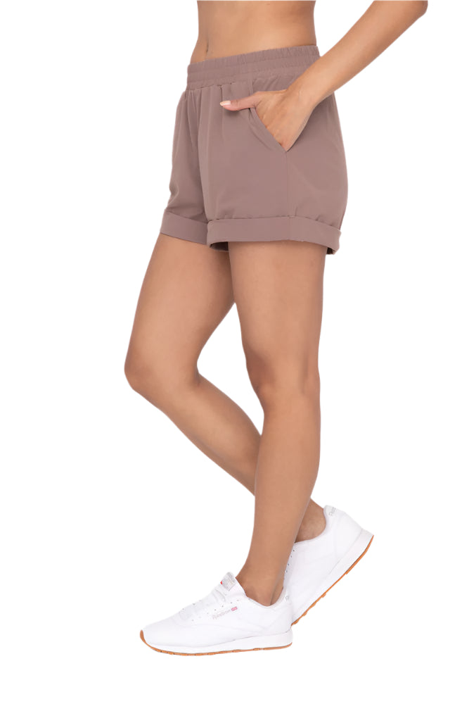 Mono B High Waist Cuffed Casual Shorts -  Deep Taupe - Side View