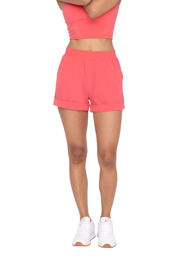 Mono B High Waist Cuffed Casual Shorts AP-A1230 - Paradise Pink - Front View