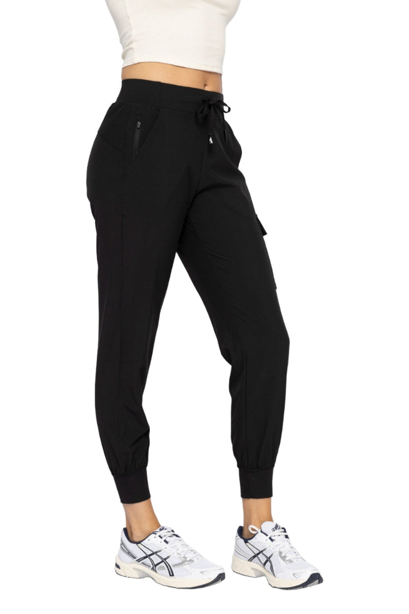 Mono B High Waist Cargo Active Joggers With Pockets AP-B0115 - Black - Side View