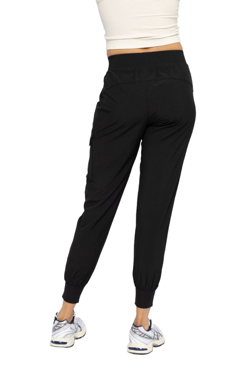 Mono B High Waist Cargo Active Joggers With Pockets AP-B0115 - Black - Back View