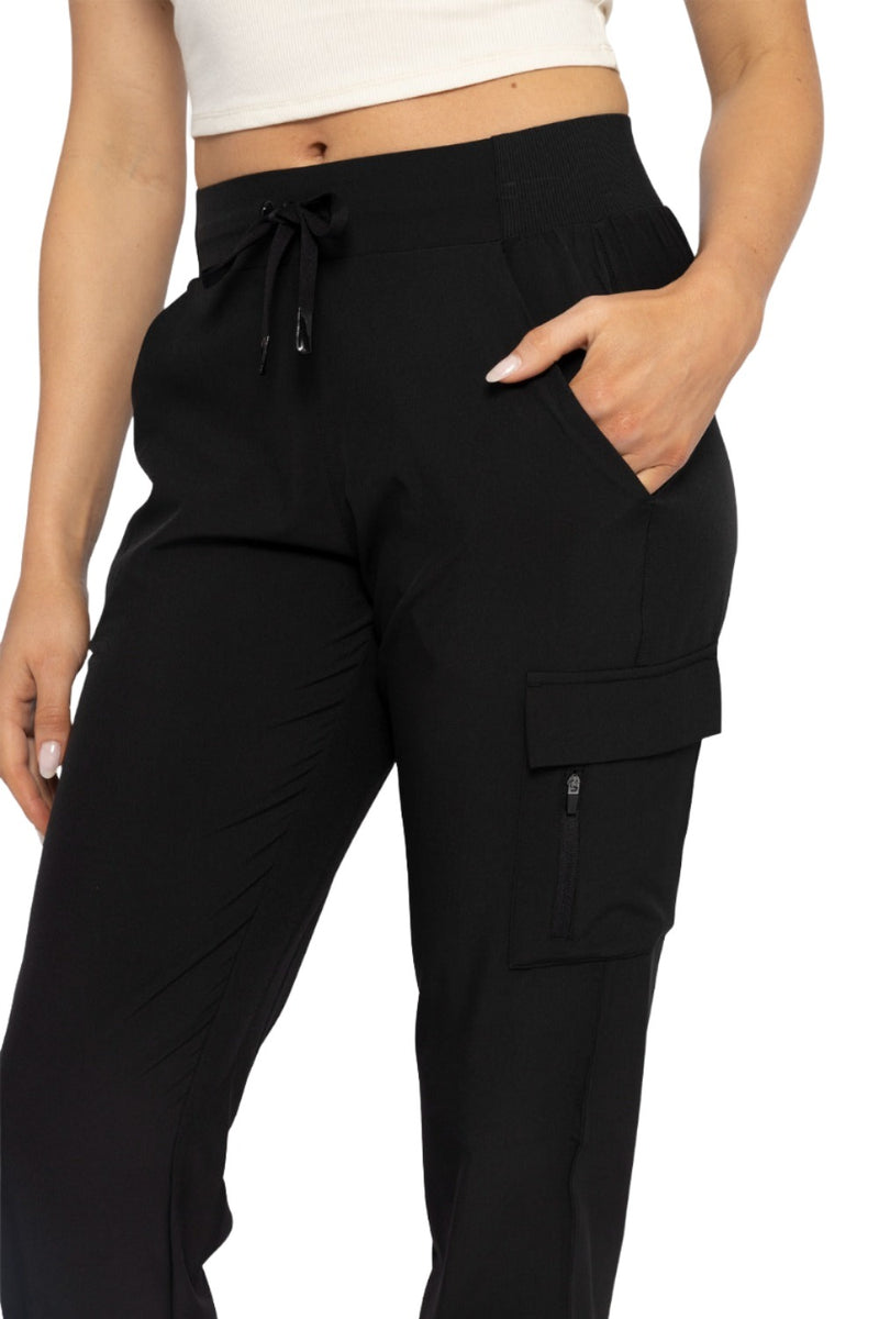 Mono B High Waist Cargo Active Joggers With Pockets AP-B0115 - Black - Rear View