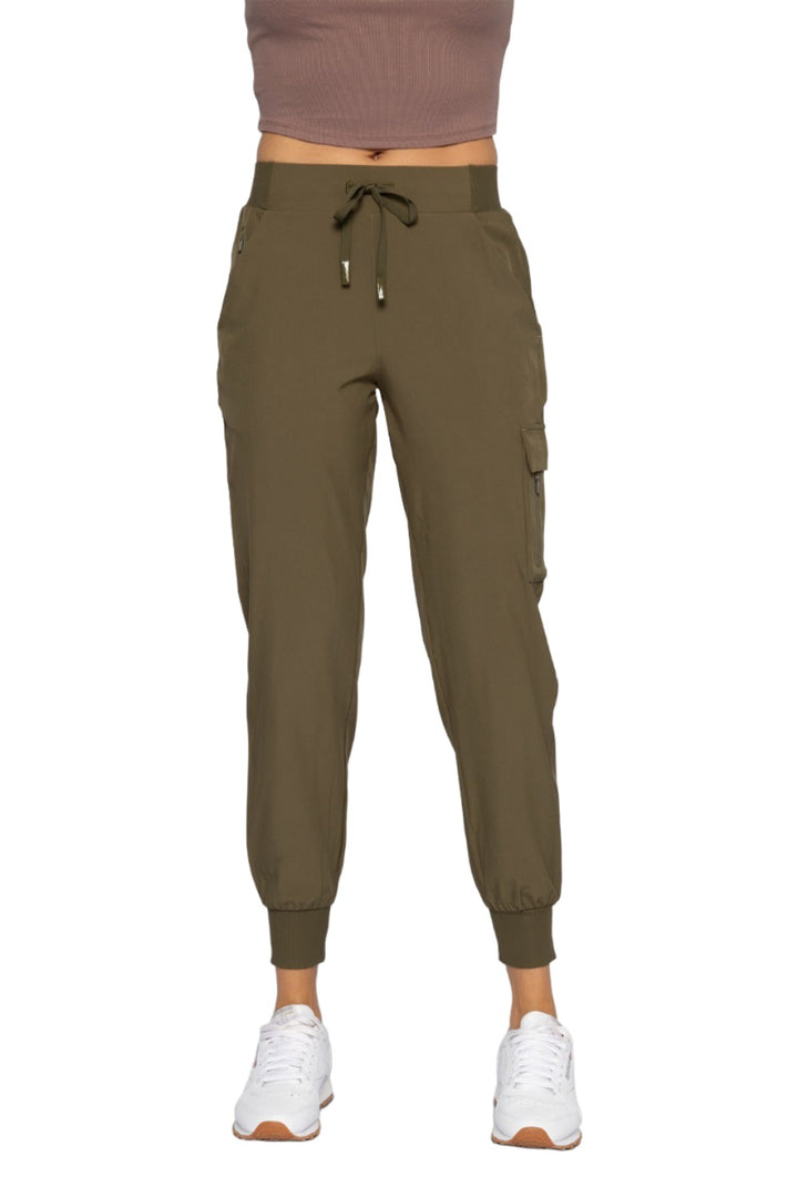 Mono B High Waist Cargo Active Joggers With Pockets AP-B0115 - Ivy Green - Front View