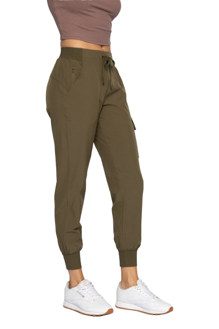 Mono B High Waist Cargo Active Joggers With Pockets AP-B0115 - Ivy Green - Side View