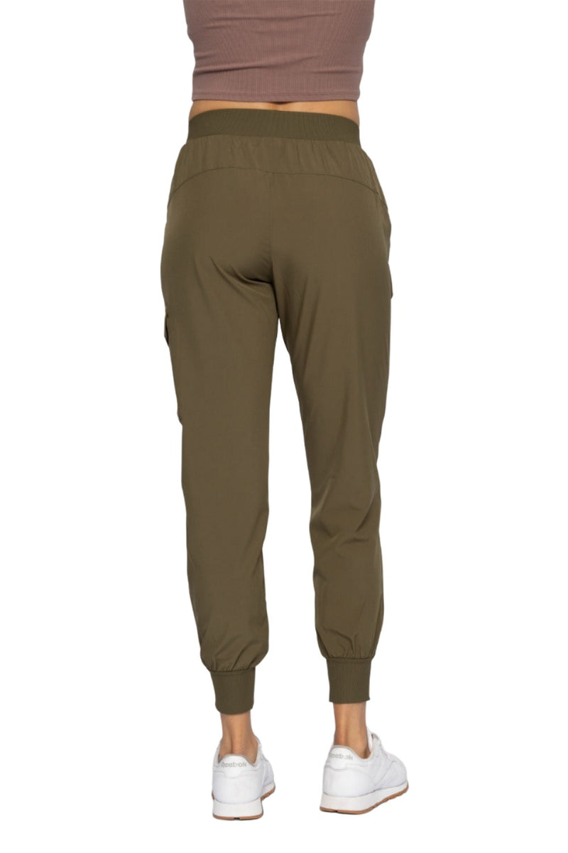 Mono B High Waist Cargo Active Joggers With Pockets AP-B0115 - Ivy Green - Back View