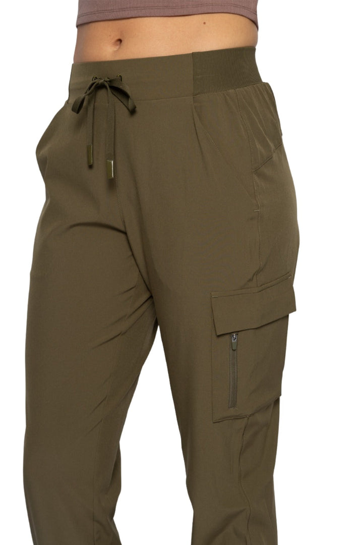 Mono B High Waist Cargo Active Joggers With Pockets AP-B0115 - Ivy Green - Rear View