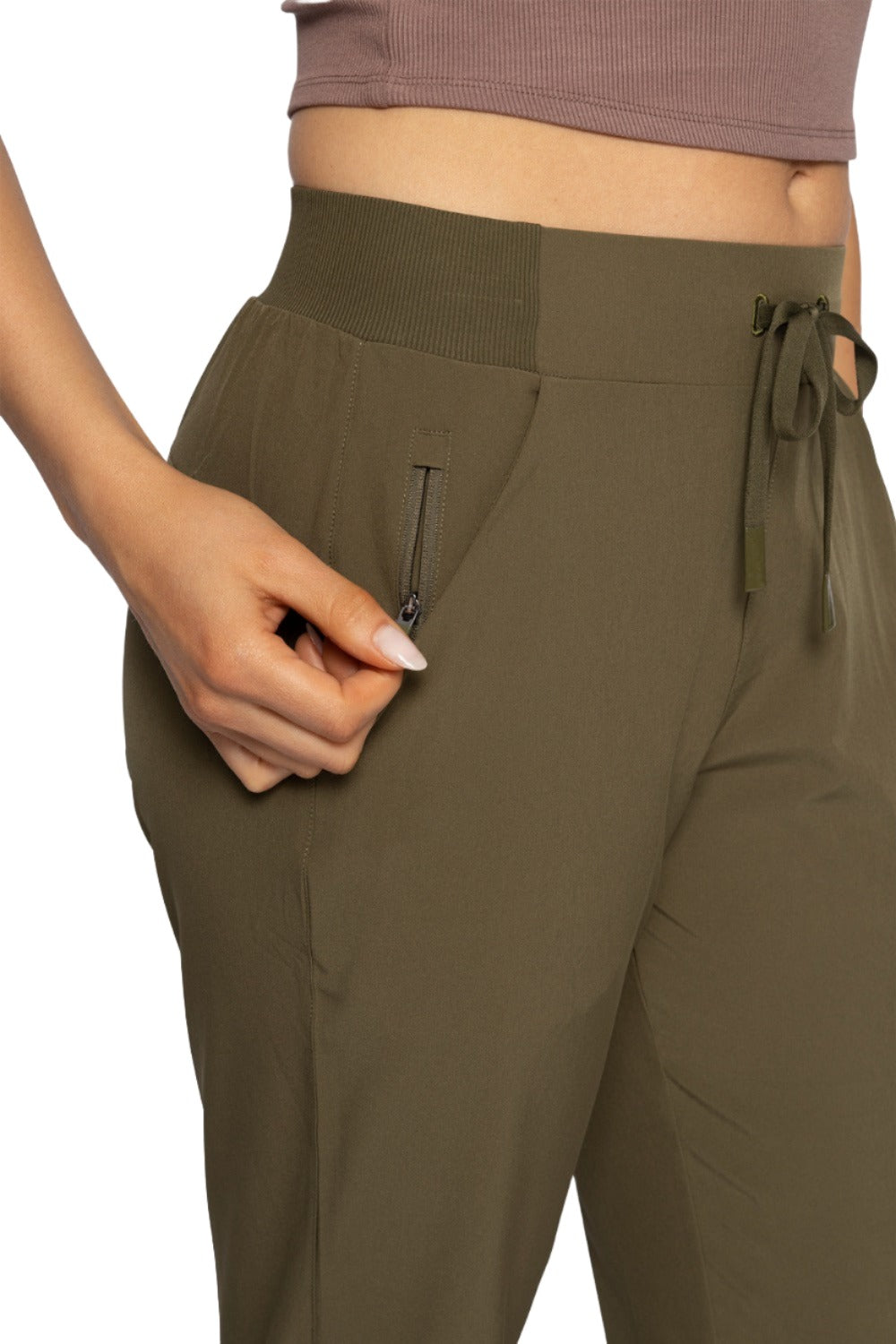 Mono B High Waist Cargo Active Joggers With Pockets AP-B0115 - Ivy Green - Rear View2