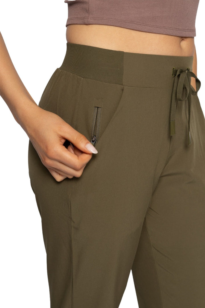 Mono B High Waist Cargo Active Joggers With Pockets AP-B0115 - Ivy Green - Rear View2