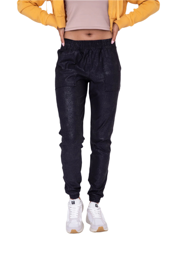 Mono B Foil Printed High -Waist Jogger - Black - Front View