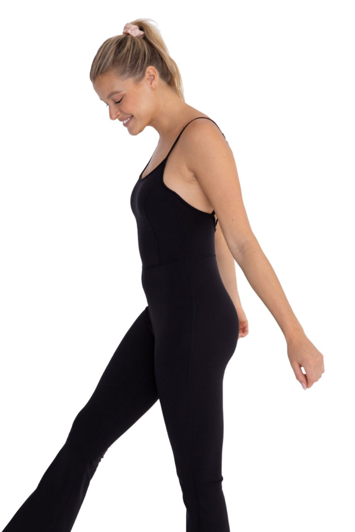 Mono B Sleeveless Full Length Flaired Unitard AP-BR0938 - Black - Rear View