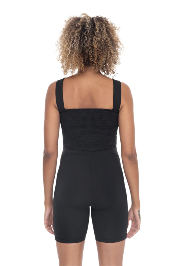 Mono B Venice Paneled Waist Short Unitard - Black - Back View