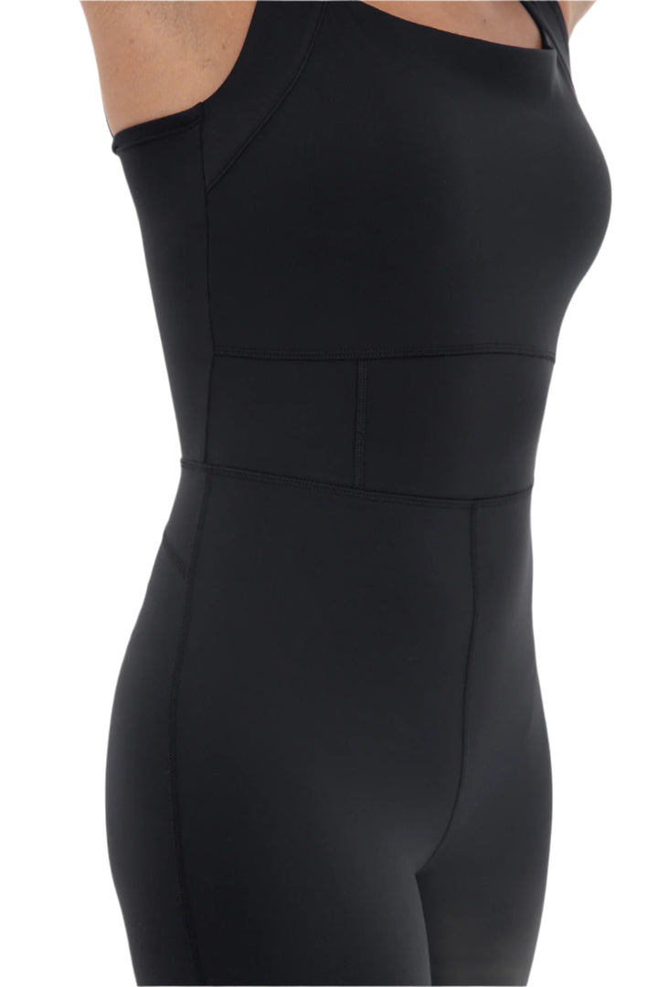 Mono B Venice Paneled Waist Short Unitard - Black - Rear Side View